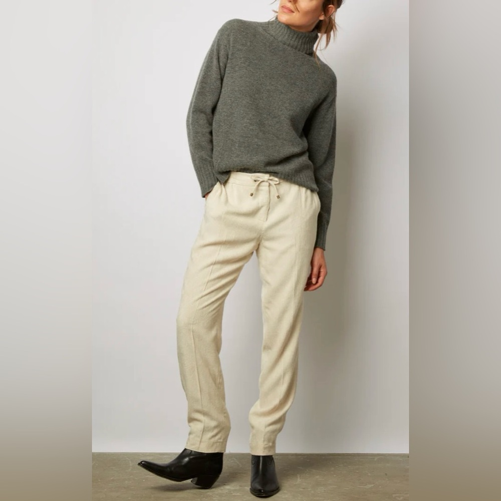Gerard Darel - Beige Textured Trousers Flowing Corduroy Pants